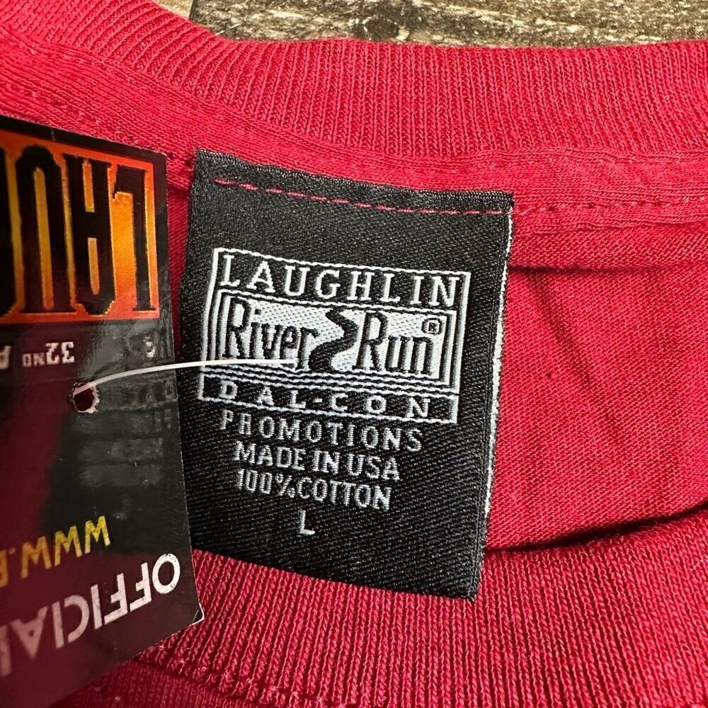 Laughlin River Run Men’s Large 2014 Work Sucks Let’s Ride Shirt Red Crewneck NWT - Picture 2 of 5
